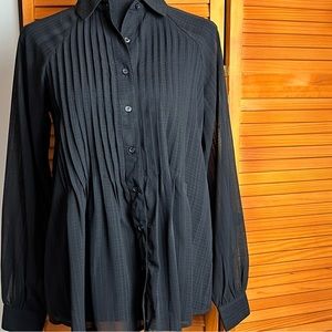 Cato Long Sleeve Sheer Pleated Black Blouse